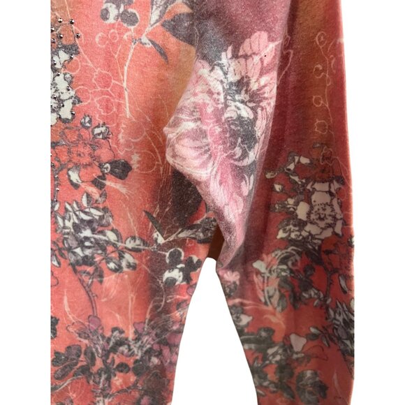 Xcit U.S.A. Floral Long Sleeve Pink Top Rhinestones Women's Size M Y2K - Picture 6 of 6